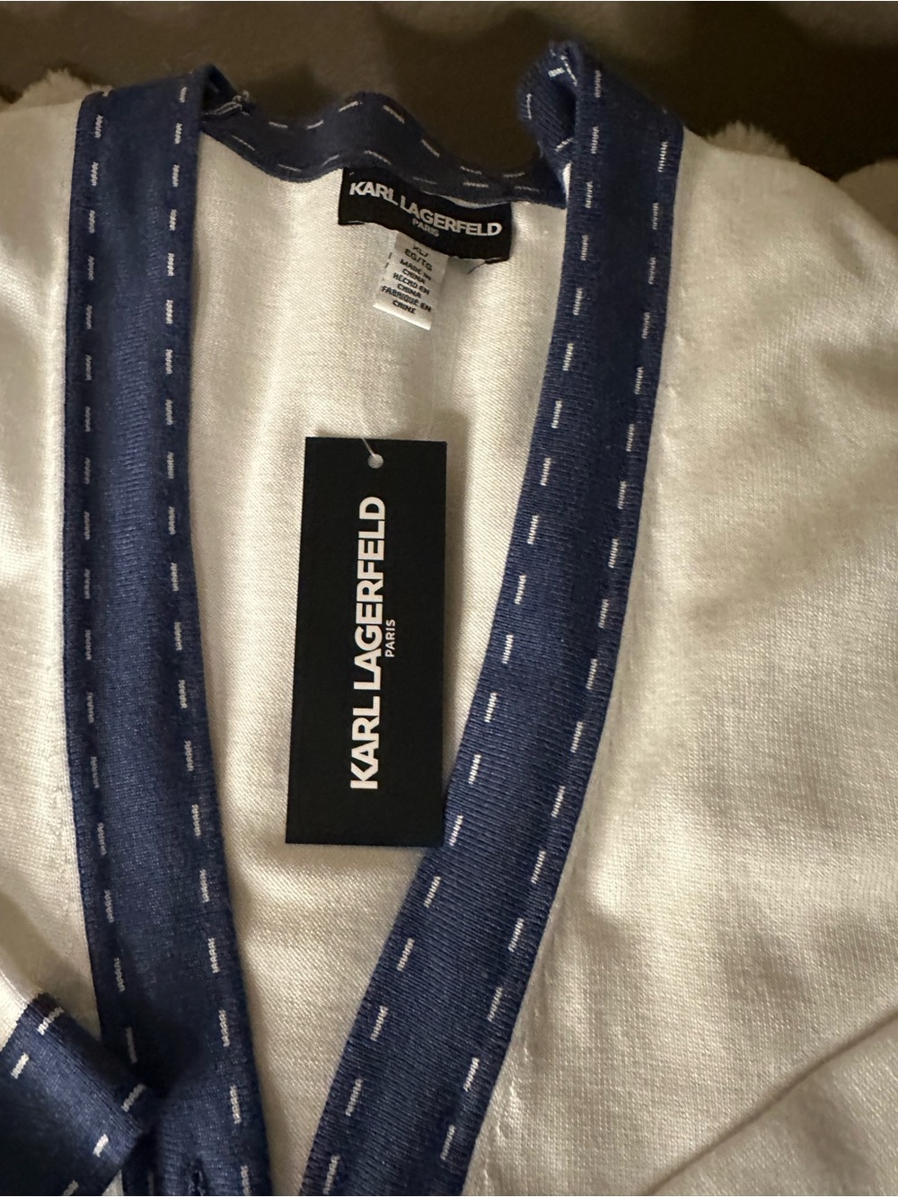 Karl Lagerfeld White Cardigan with Blue Trim - Picture 2 of 8